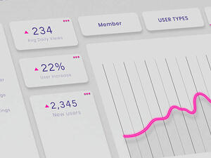 Event registration platform dashboard on a tablet, showing attendee numbers and sign-up trends